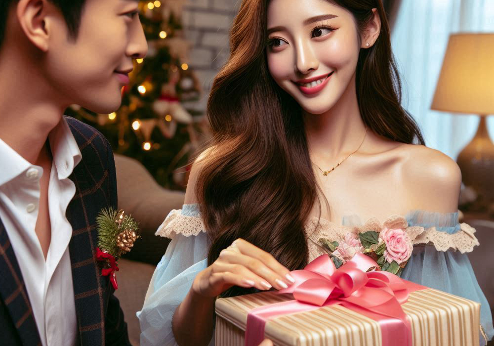 A gentlemen buying a gift for a pretty model
