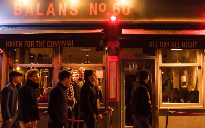 Exterior of Balans in London late at night