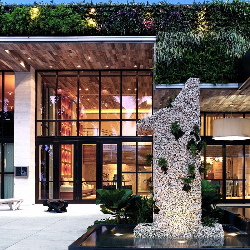The entrance to the cafe at the Mayfair Hotel